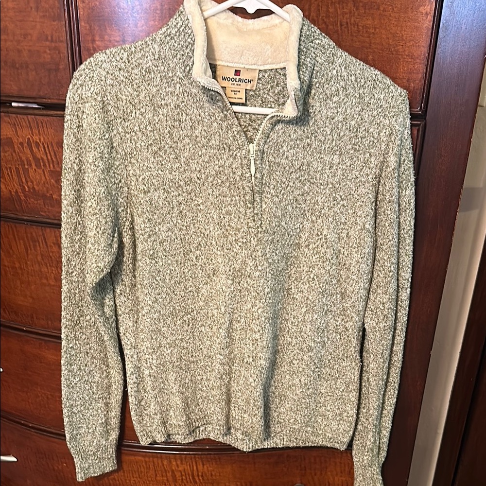 Woolrich GreenZip Up Sweater with Stand-Up Collar